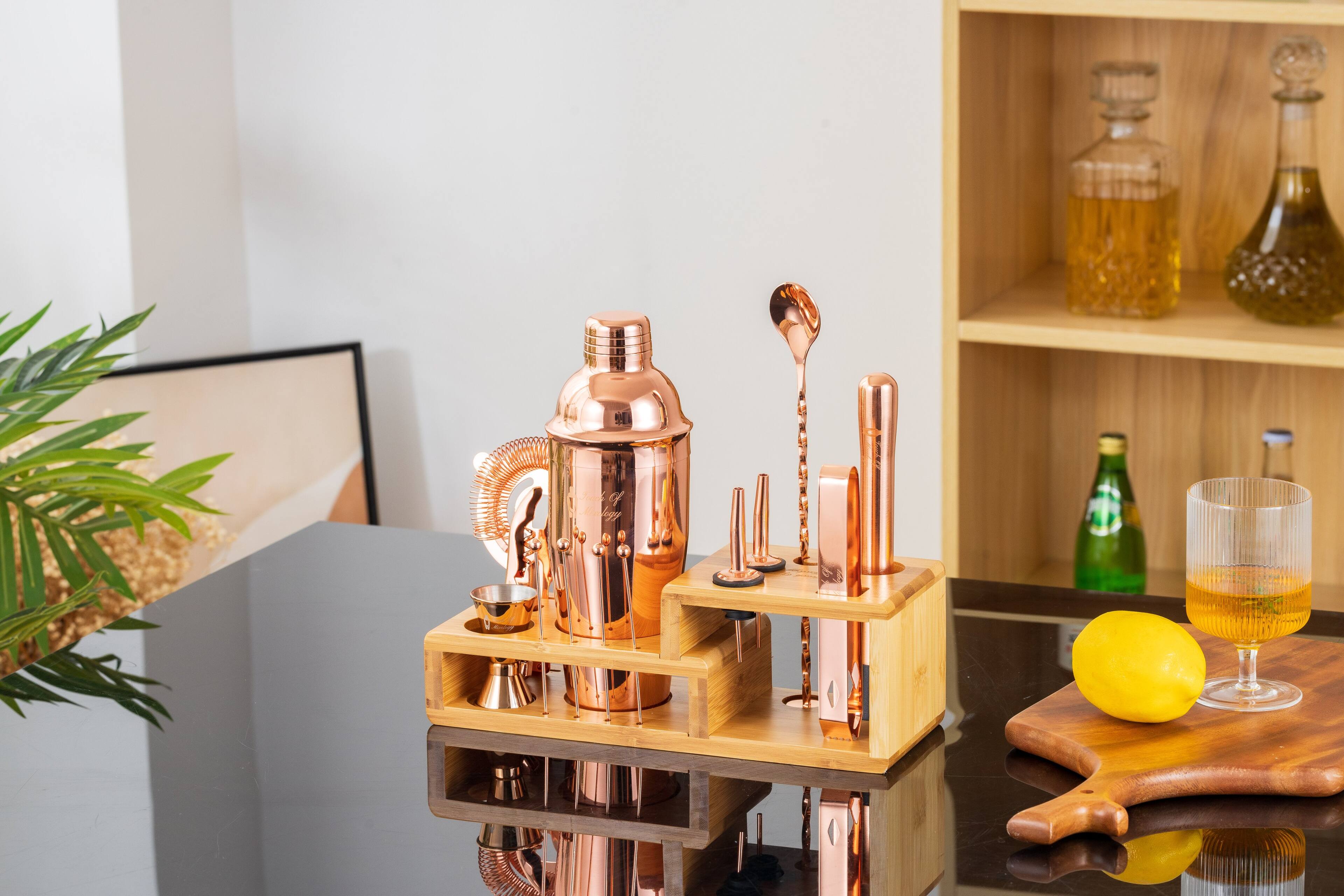 Alt View 3. Touch of Mixology - Cocktail Shaker Set - 14 Piece Stainless Steel Bartender Kit with Bamboo Stand - Gift Ready Bar Accessories - Rose Gold.