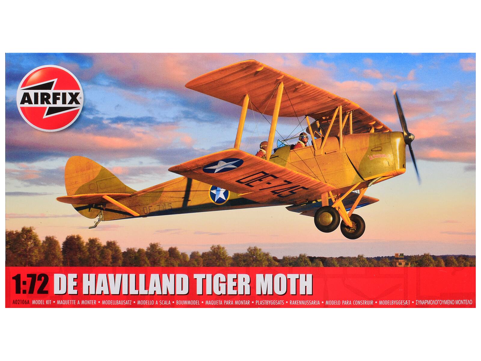 AIRFIX  
1:72 DE HAVILLAND TIGER MOTH  
A02106A  
MODEL KIT • MAQUETTE A MONTER • MODELLBAUSATZ • MODELLO A SCALA • BOUWMODEL • MAQUETA PARA MONTAR • PLASTBYGGSATS • RAKENNUSSARJA • MODELO PARA CONSTRUIR • MODELBYGGESAT • ΣΥΝΑΡΜΟΣΤΟΥΜΕΝΟ ΜΟΝΤΕΑΟ