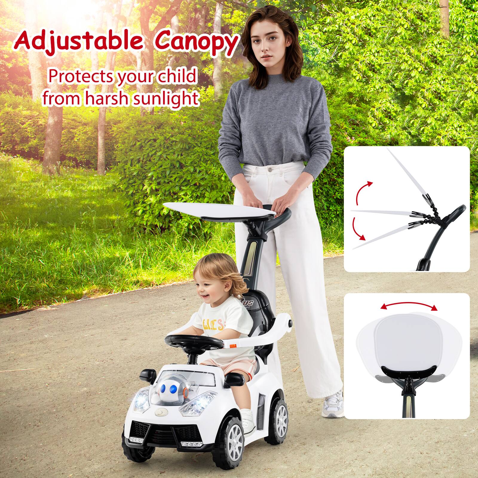 Adjustable Canopy  
Protects your child from harsh sunlight