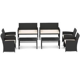 Costway - 8 PCS Patio Conversation Set with Seat Cushions & Tempered Glass Tabletop, Porch - White+Black