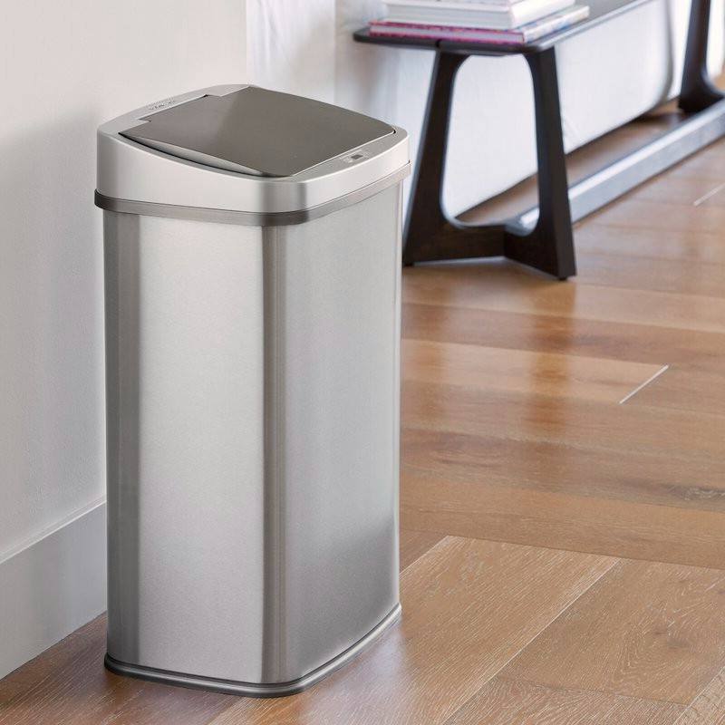 Back. Hivvago - Grey 13-Gallon Stainless Steel Kitchen Trash Can with Motion Sensor Lid - Silver.