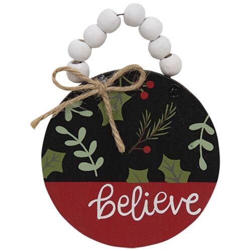Front. BreeBe - Beaded Believe Painted Holly & Pine Ornament - Multicolor.