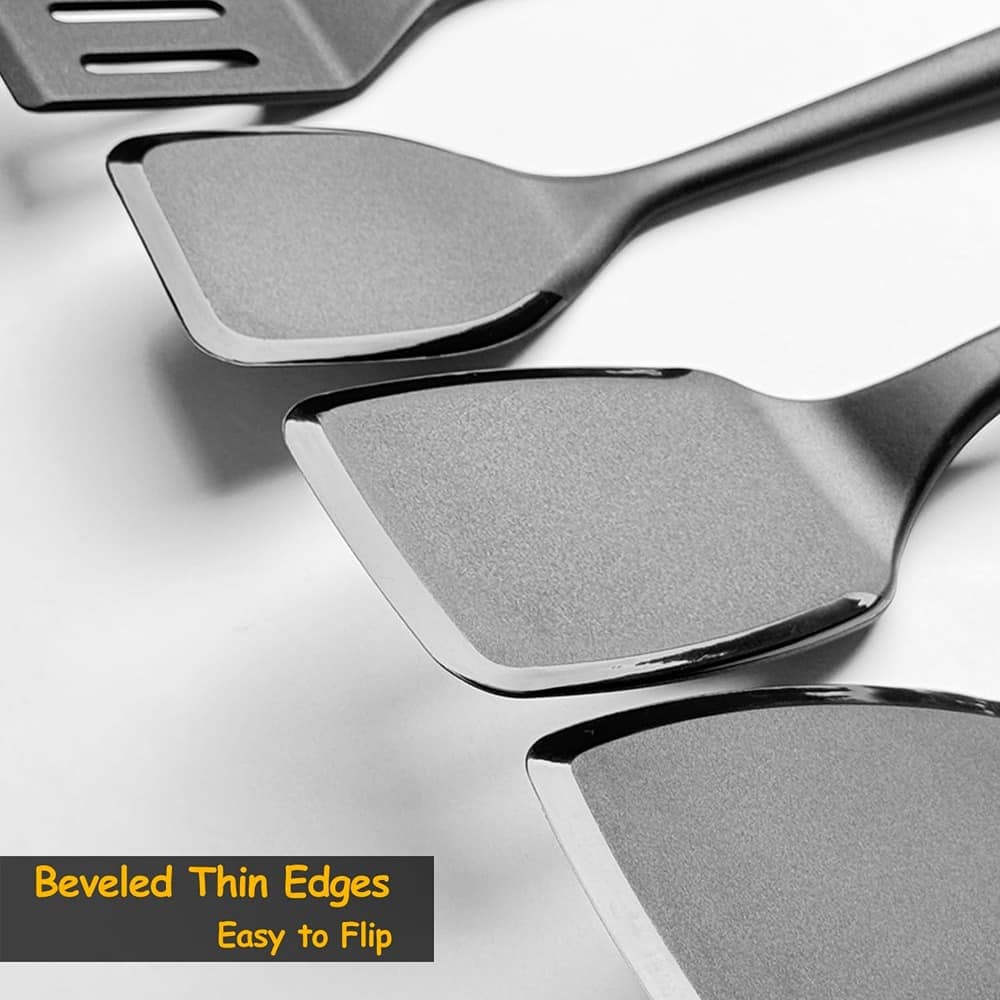 RTMB - Silicone Spatula Set, 2-Pack Solid Spatulas Set, Black, Non-Stick and Non-Scratch - Black_Solid Large+Mid