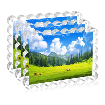 Front. BP4U - 5x7 Inch Tabletop Acrylic Picture Frames, 12+12MM Double Sided Desktop Photo Frames (3-Pack).