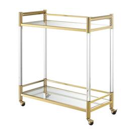 FurniFact - Bar Cart with 2 Tiers of Glass, Acrylic Legs, Locking Casters Chrome - Gold