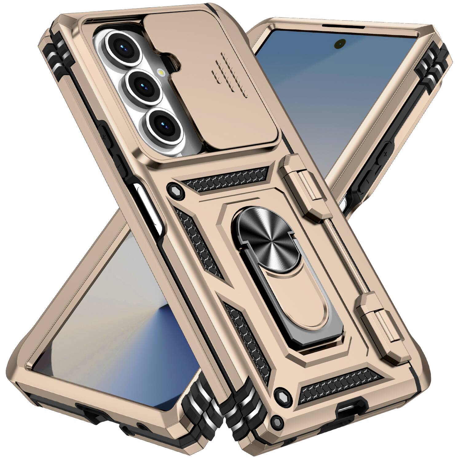 Angle. Dteck - For Samsung Galaxy Z Fold8 Ultra Heavy Duty Rugged Case Sliding Lens Cover Ring Kickstand Hinge Protection Cover - Gold.