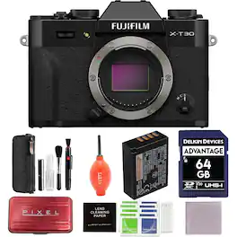 Fujifilm - X-T30 III Mirrorless Camera Body (Black) Bundle with 64GB SD Card, Card Holder and Advanced Accessories