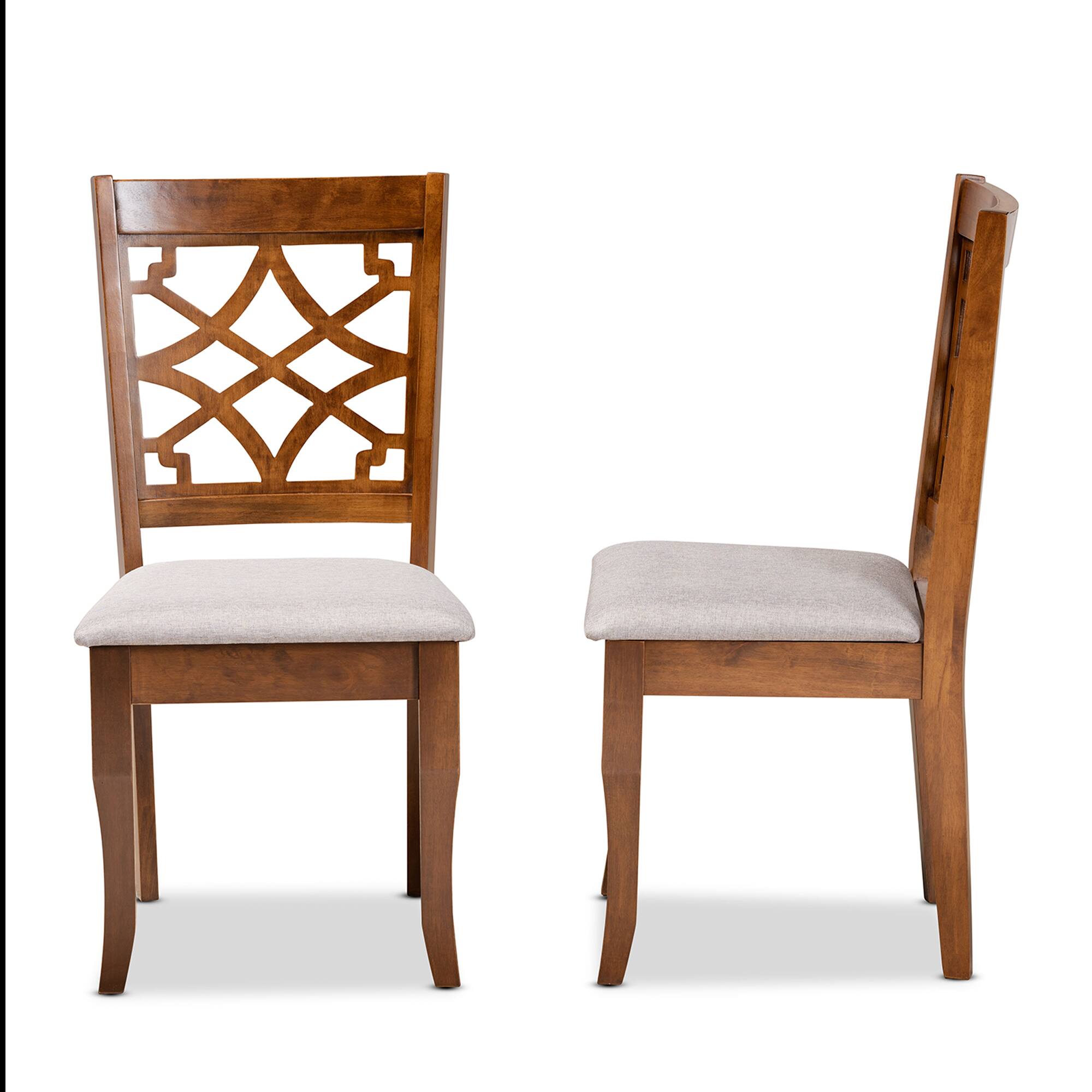 Left. Baxton Studio - Mael Modern Fabric Upholstered and Finished Wood 2-Piece Dining Chair Set - Grey/Walnut Brown.
