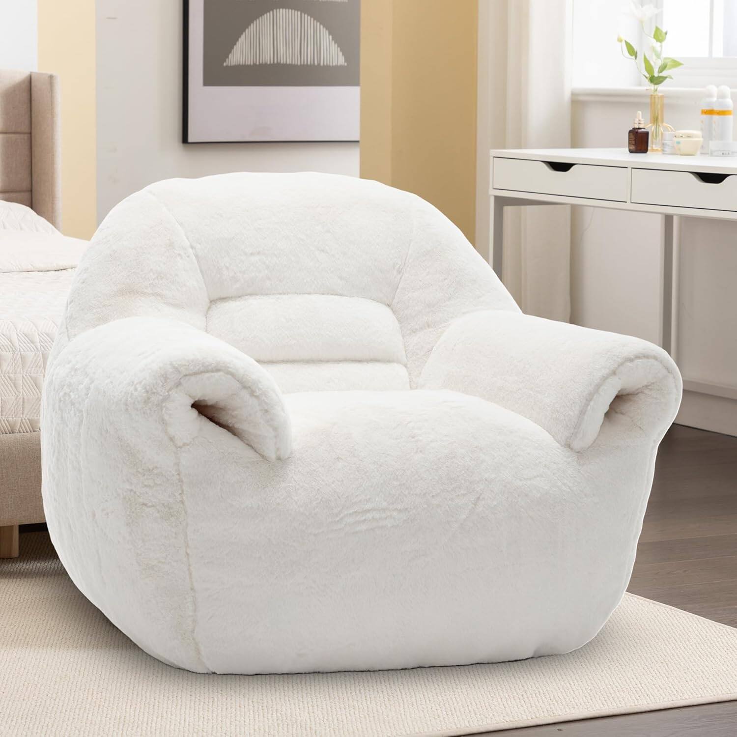 Alt View 2. Trinkets Crazed - Bean Bag Chair, Comfy Bean Bag Sofa with Back Support, Faux Fur Bean Bag Chair for Adults and Kids - white.