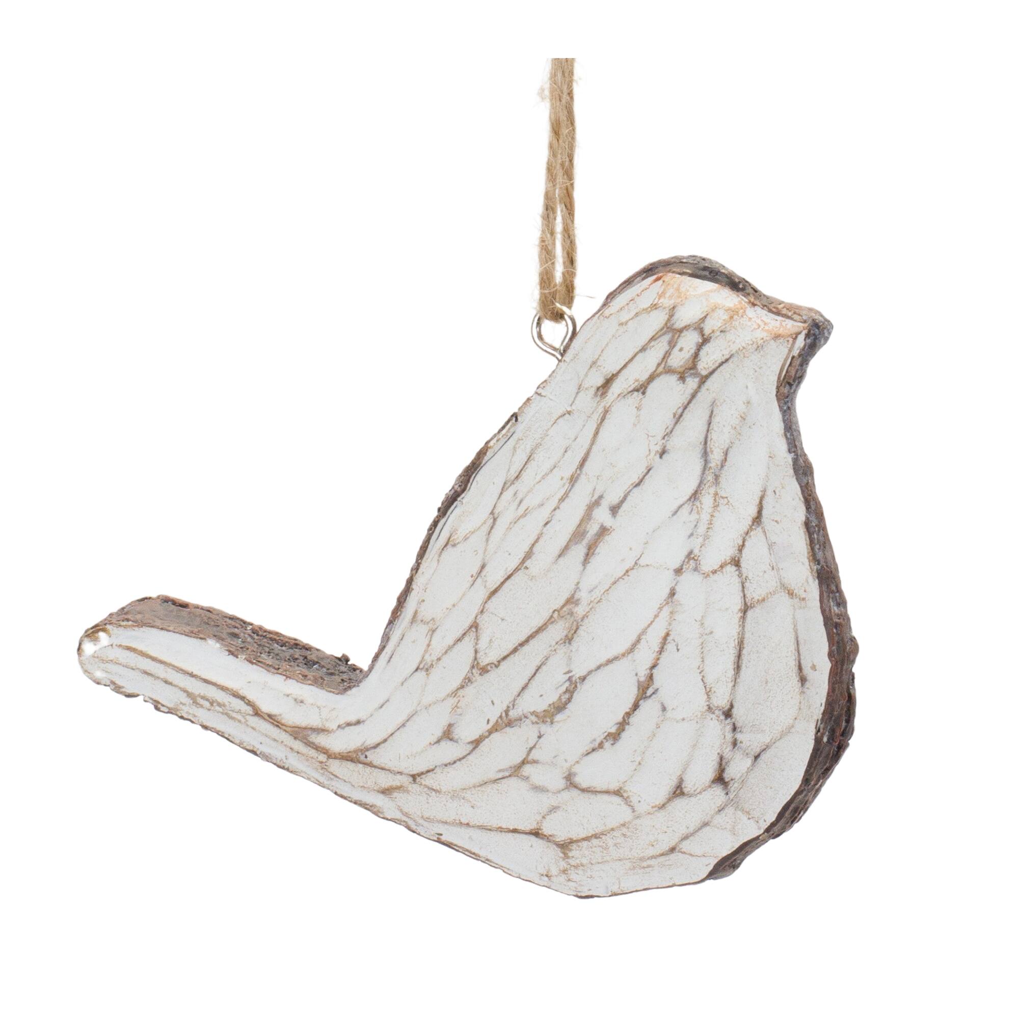 Left. BreeBe - Carved Bird Ornament (Set of 12) - Cream, Brown.