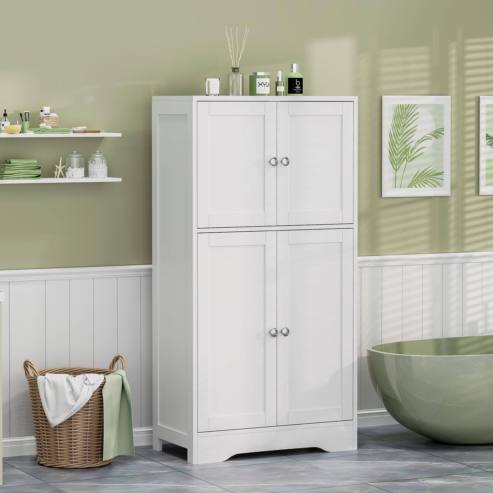 Left. Hirose Alice - Floor Storage Cabinet With 2 Shelves & 4 Doors Cupboard For Home bathroom small - Black.