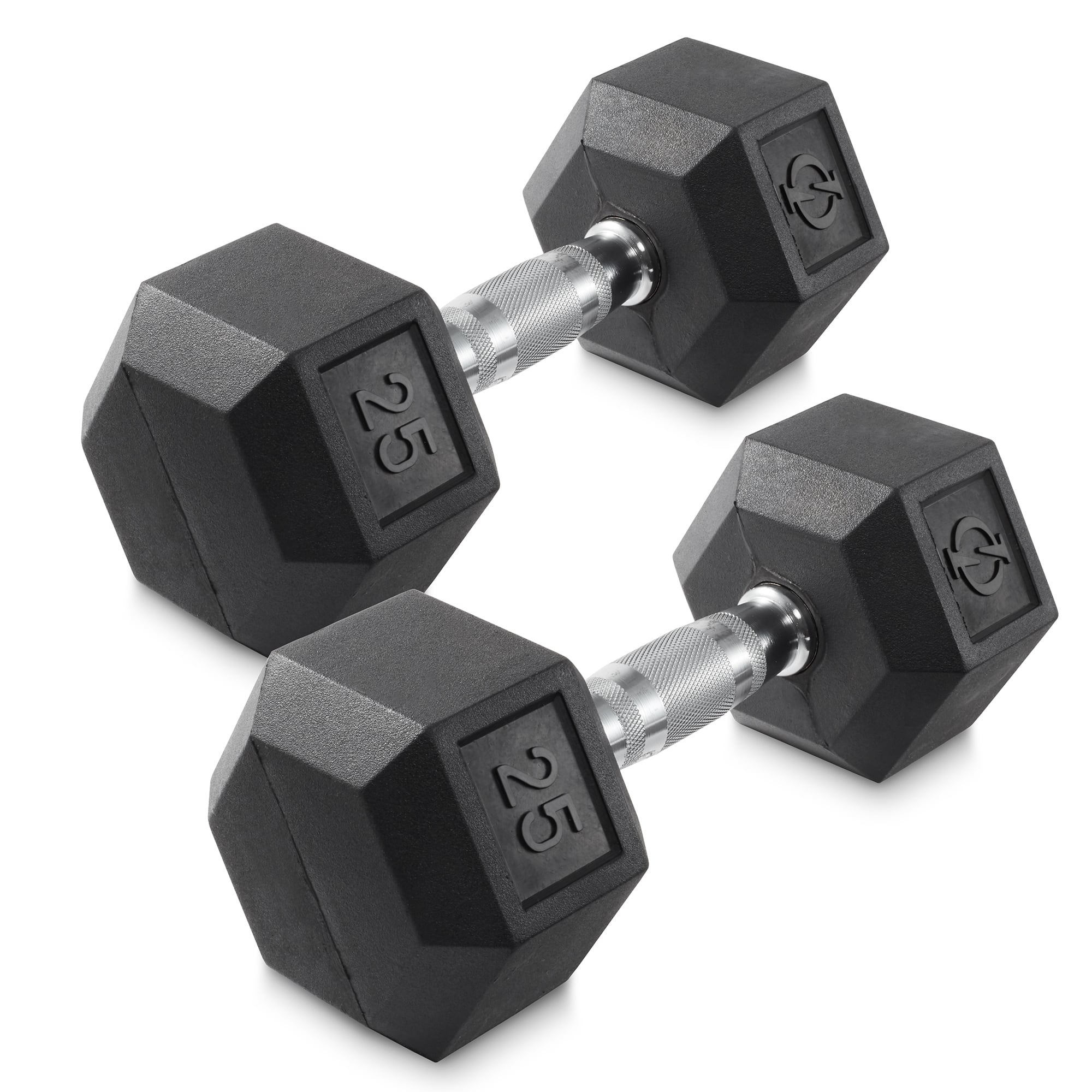 Philosophy Gym - Pair of Rubber Coated Hex Dumbbell - Cast Iron Hand Weight Set - Black