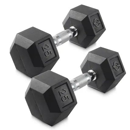 Front. Philosophy Gym - Pair of Rubber Coated Hex Dumbbell - Cast Iron Hand Weight Set - Black.