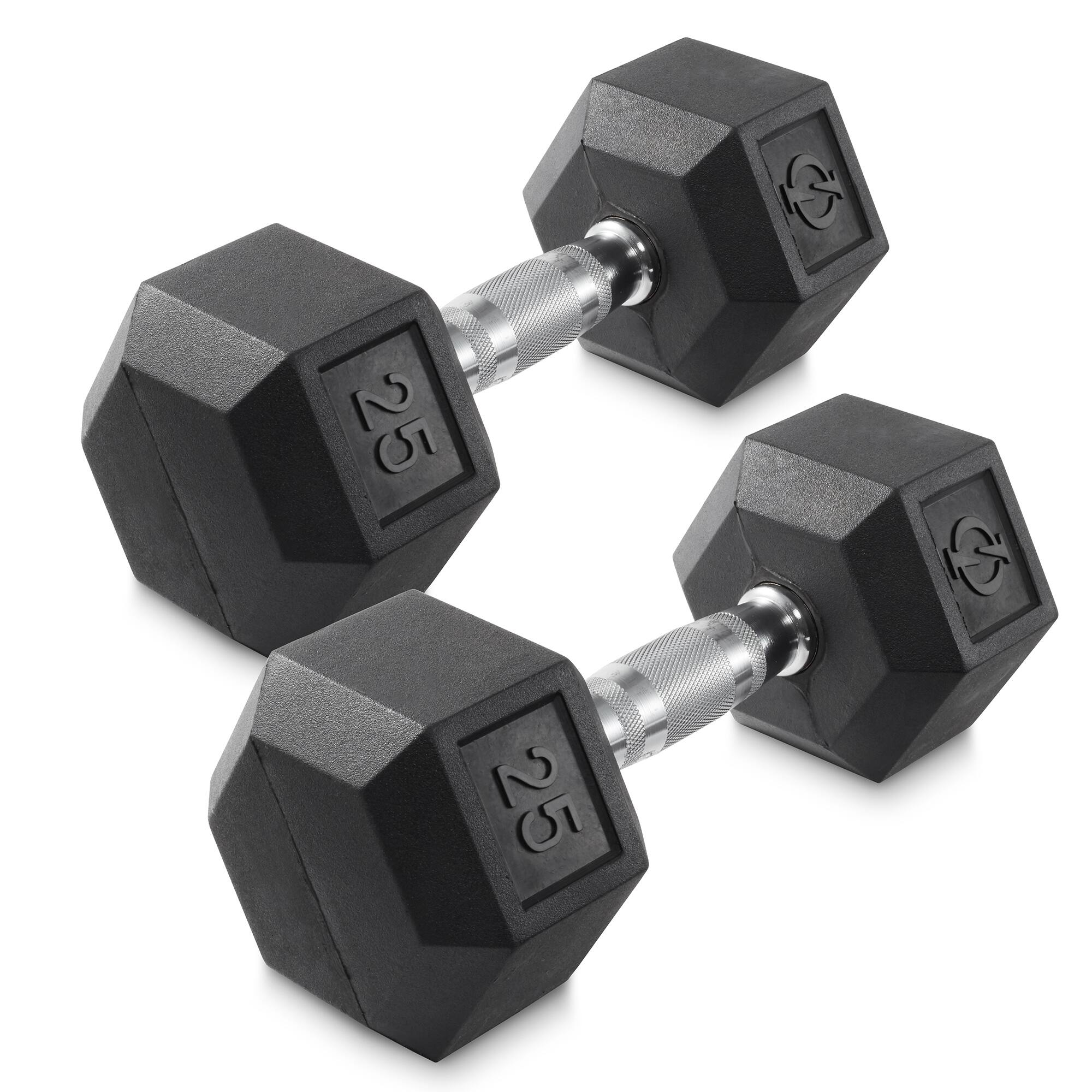 Philosophy Gym - Pair of Rubber Coated Hex Dumbbell - Cast Iron Hand Weight Set - Black