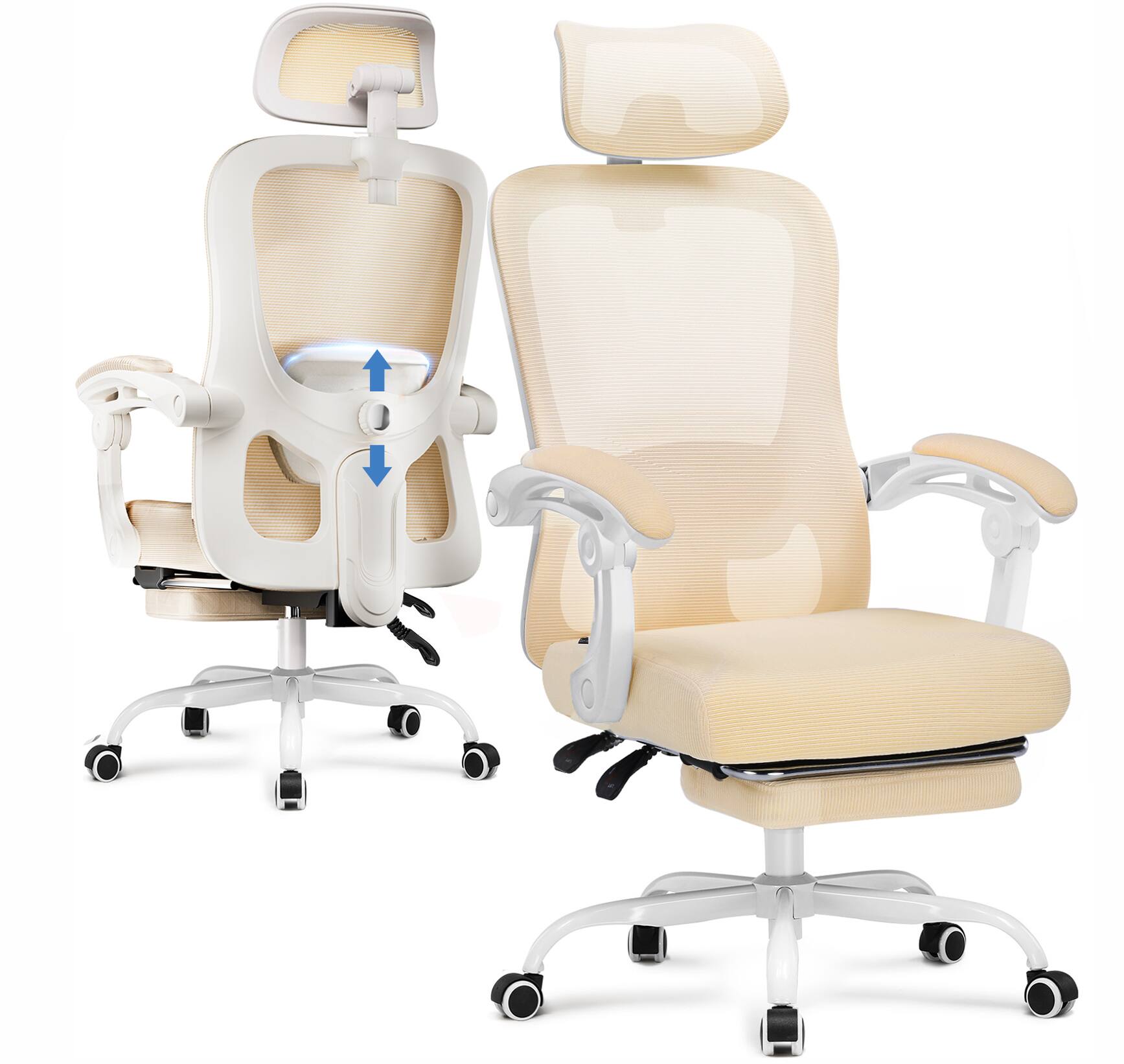 Front. CloudRest Pro - High-Back Office Chair with Adjustable Lumbar Support Ergonomic Mesh Gaming Chair,Beige - Beige.