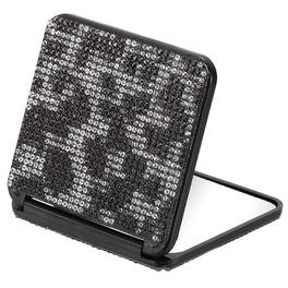 Unique Bargains - Rhinestone Compact Mirror, Rectangle Double-Sided Folding Pocket Mirror Portable for Women Girls Purse - Black & White Leopard