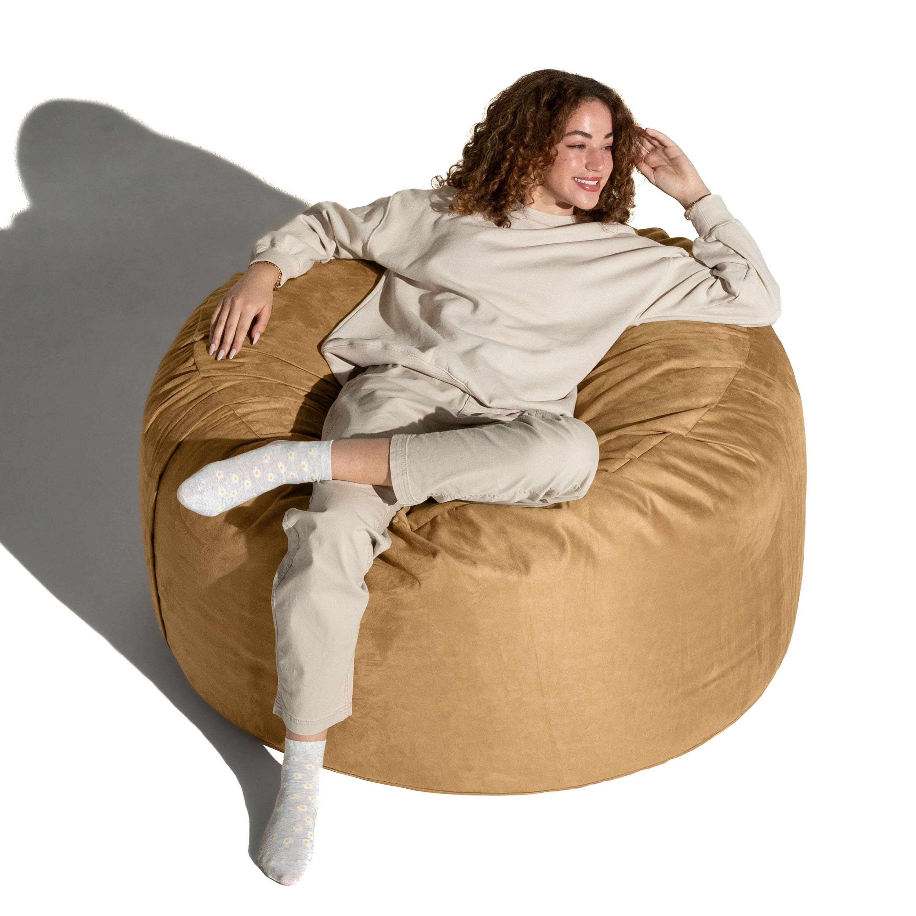 Angle. Jaxx - Jaxx Basics 4 Foot Large Adult Bean Bag Chair, Oversized with Filler, Beige - Beige.