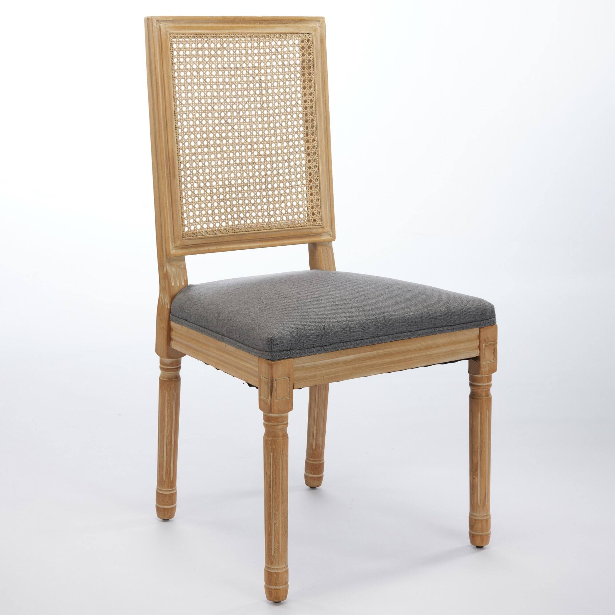 Left. GOODSILO - French-Inspired Dining Chairs Set of 2 with Rattan Backrest and Solid Wood Frame for Elegant Home Decor - Gray.