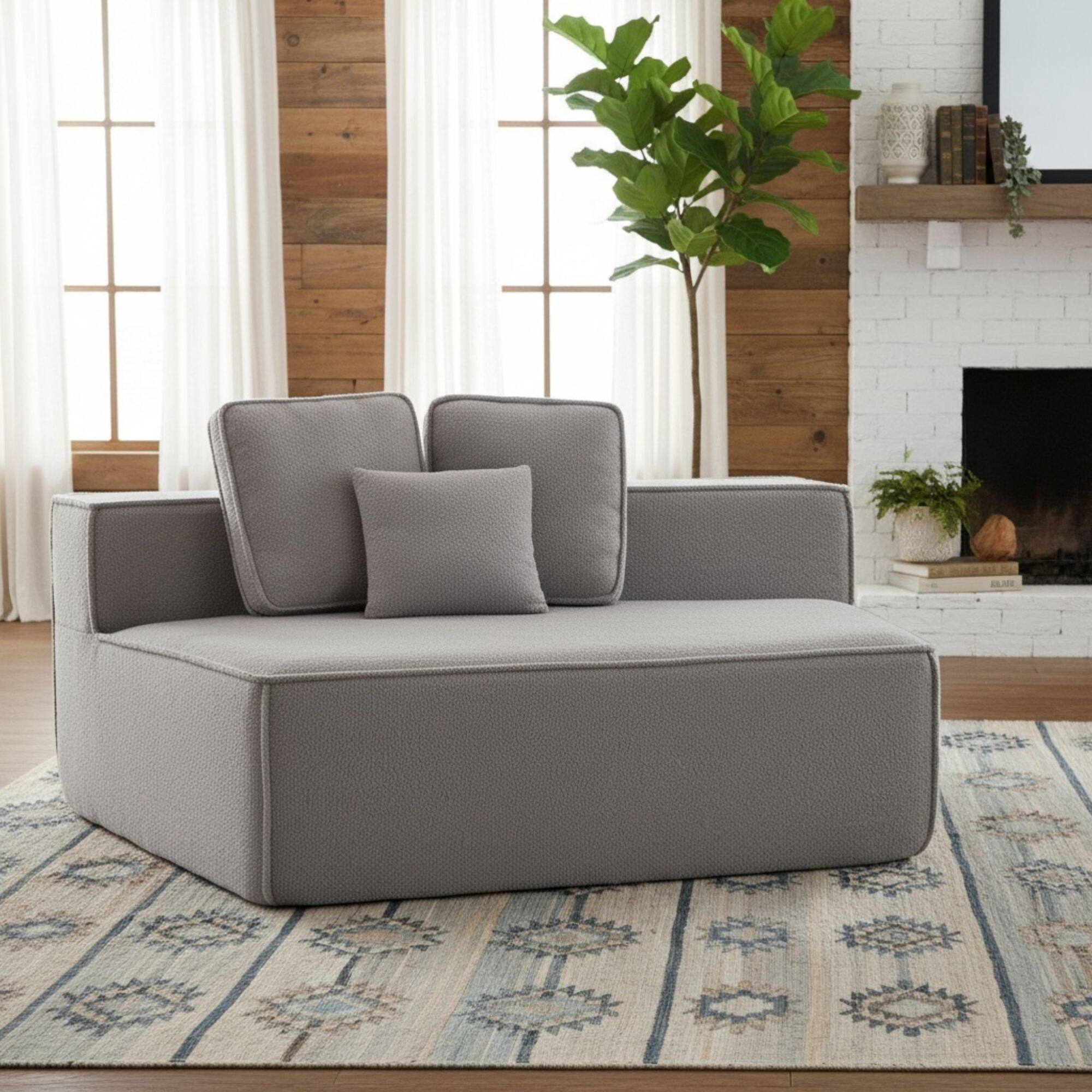 Back. GOODSILO - Soft Teddy Fleece Single Sofa Chair with Wide Seat and Back Cushions for Cozy Lounging in Small Spaces - Grey.
