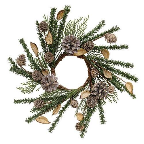 Front. BreeBe - Birch Cone Pod & Glitter Rattan Ball Candle Ring - Multi.