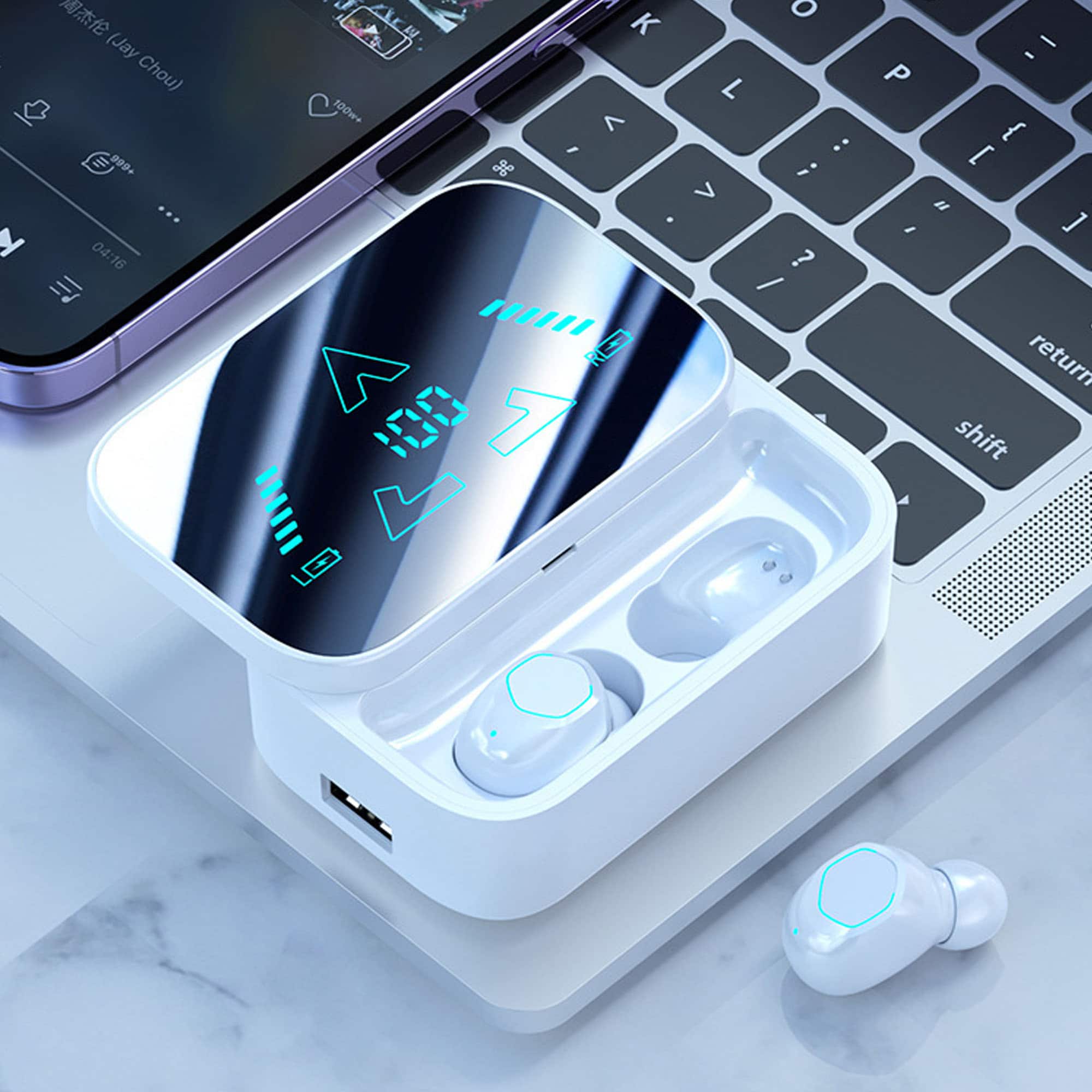 YONWAY - In Ear Wireless Bluetooth Headset, Stereo Running Headphones with Led Digital Display for Office and Sports