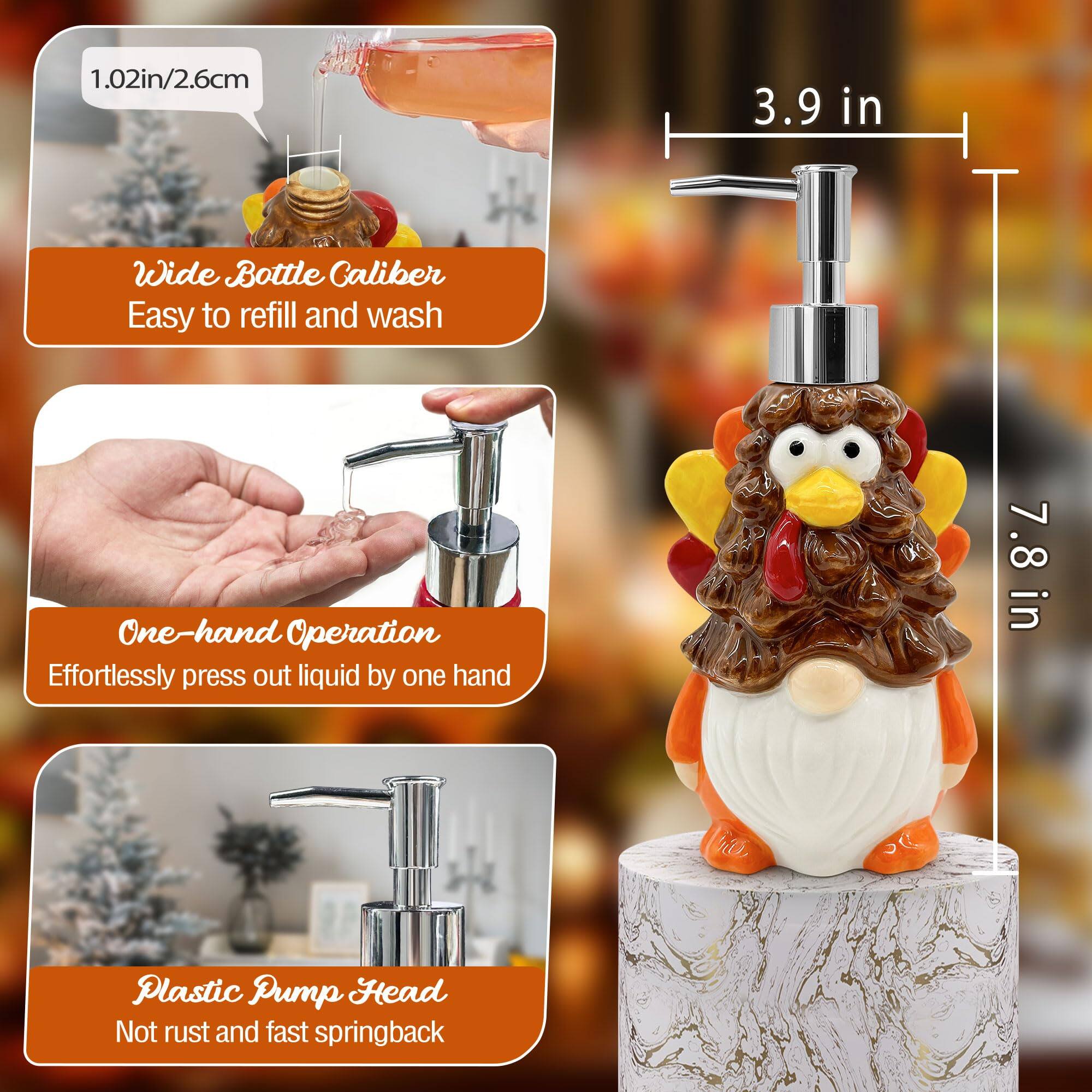 1.02in/2.6cm  
Wide Bottle Caliber  
Easy to refill and wash  

3.9 in  
One-hand Operation  
Effortlessly press out liquid by one hand  

7.8 in  
Plastic Pump Head  
Not rust and fast springback