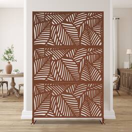PexFix - 72 in. x 47 in. Leaf Pattern Metal Outdoor Privacy Screen & Panels, Freestanding Garden Divider Fence - Brown