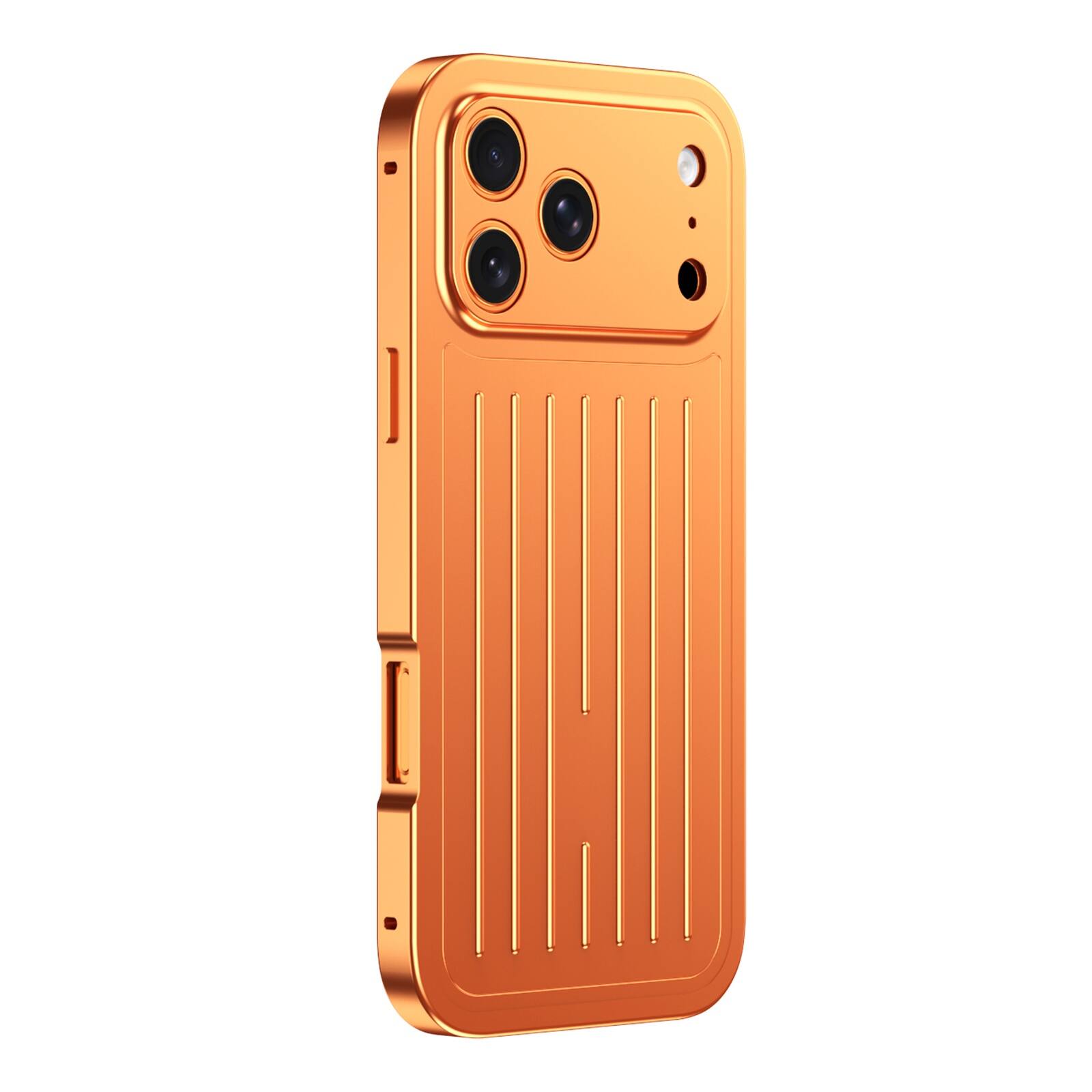 Angle. Dteck - Full Body Case for Apple iPhone 17 Pro Max with Built-in Glass Screen Protector, Aluminum Alloy Bumper Rugged Cover - Orange.
