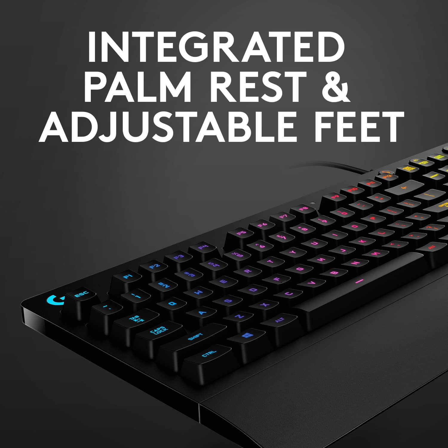 Integrated Palm Rest & Adjustable Feet