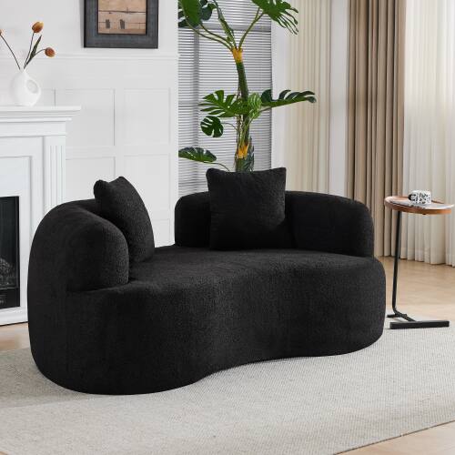 Alt View 1. Anysun - 66.9" Curved Teddy Velvet Loveseat Sofa - Full Compression Sponge, No Assembly, 350 lbs Capacity for Small Spaces - Black.