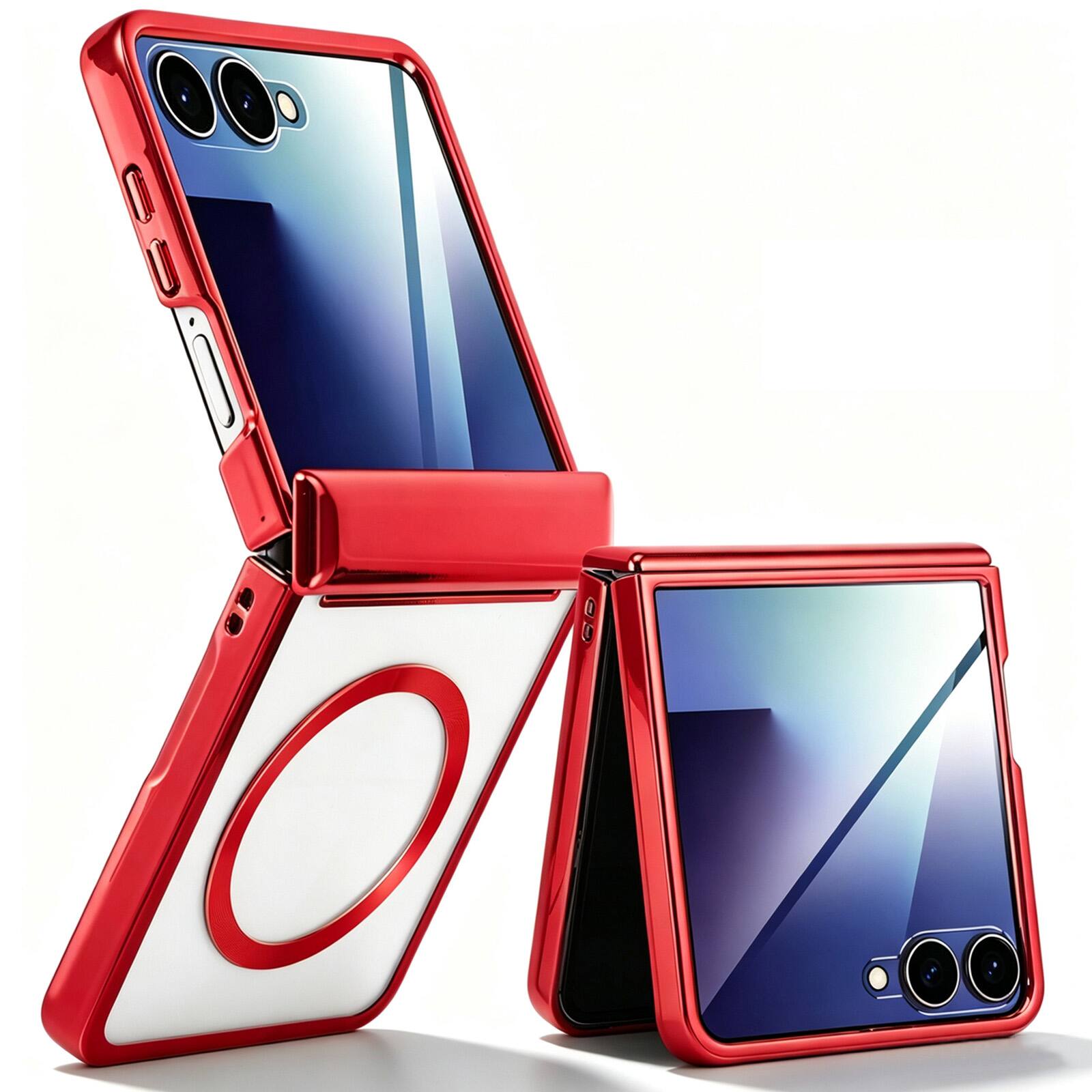 Dteck - Electroplated Clear Case for Samsung Galaxy Z Flip8 with Hinge Guard, Rigid PC Magnetic Cover, Raised Edge Screen Camera - Red price history on PriceWatchPro