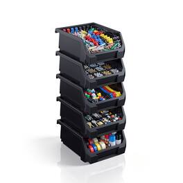 Sorbus - Small Open Front Stackable Garage Storage Bin – Heavy Duty Plastic Organizer Tote for Tools, Hardware - Black