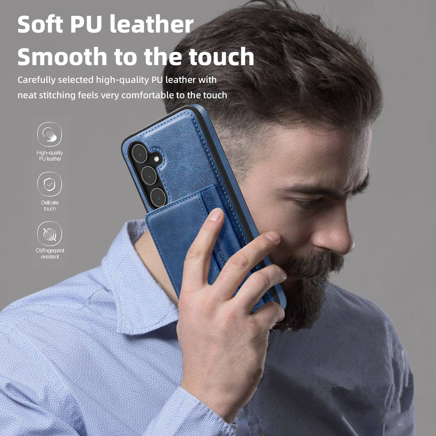 Soft PU leather  
Smooth to the touch  

Carefully selected high-quality PU leather with neat stitching feels very comfortable to the touch  

- High-quality PU leather  
- Delicate touch  
- Oil/fingerprint resistant