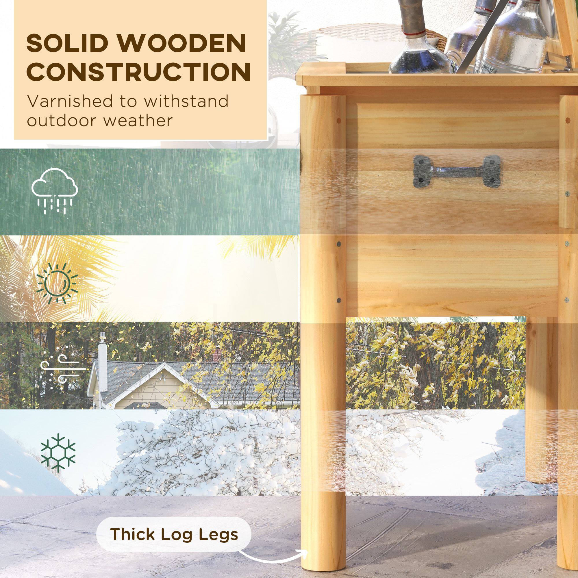 SOLID WOODEN CONSTRUCTION, Varnished to withstand outdoor weather, Thick Log Legs
