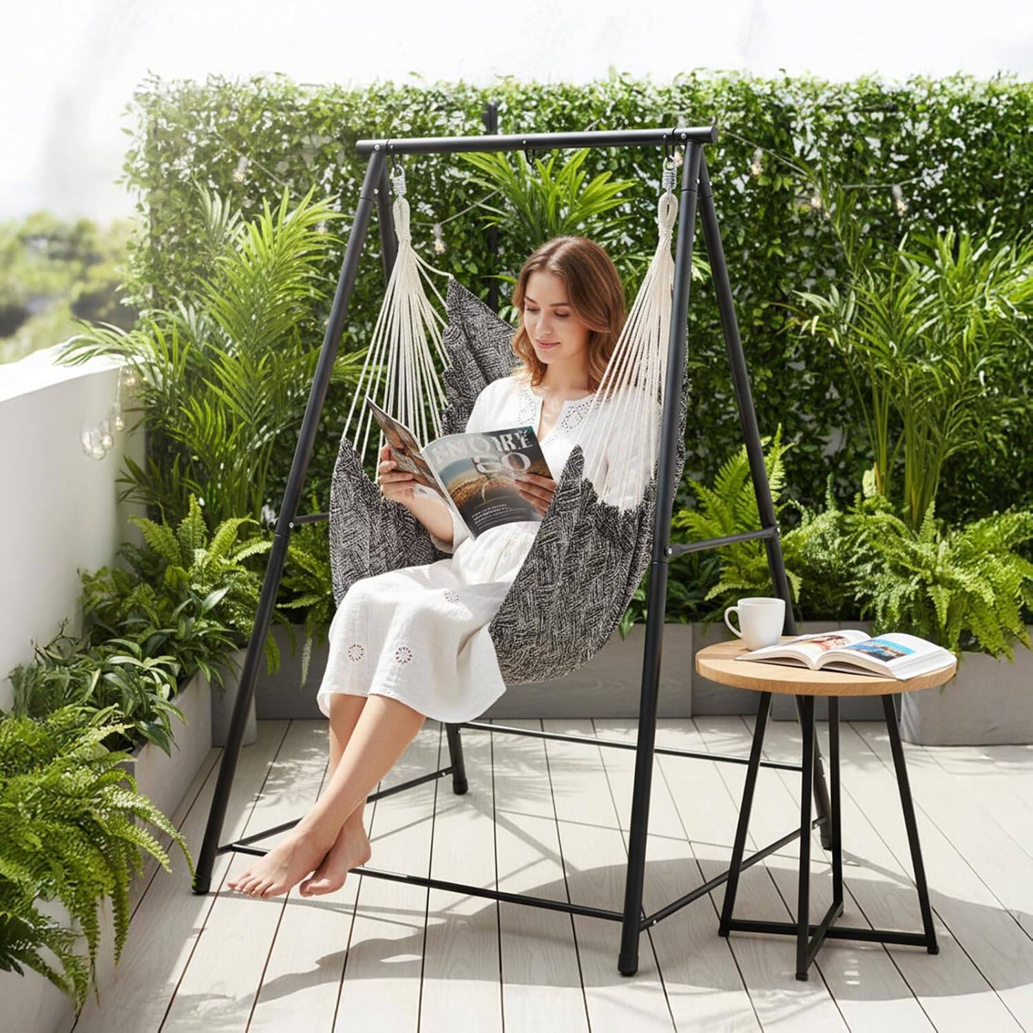Alt View 9. Winado - Hammock Chair Stand Only, Heavy Duty Steel Stand with Stable Construction, Weatherproof for Patio Garden Indoor Outdoor - Black.