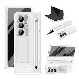 Dteck - For Samsung Galaxy Z Fold8 Ultra Case Rugged Built-in Screen Protector Hinge Protection Invisible Kickstand+Stylus - White
