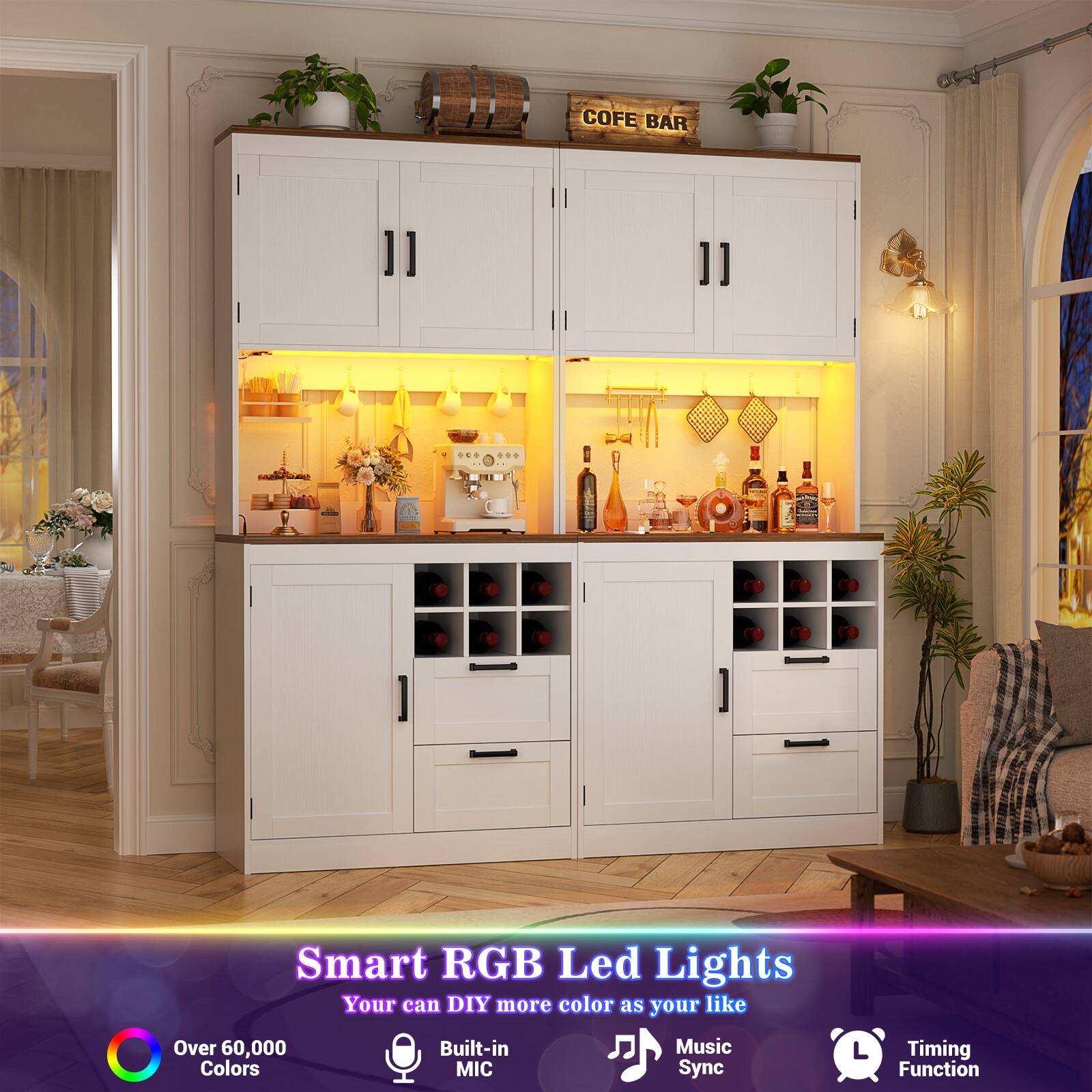 Smart RGB Led Lights  
Your can DIY more color as your like  
Over 60,000 Built-in Music Timing Colors MIC Sync Q Function