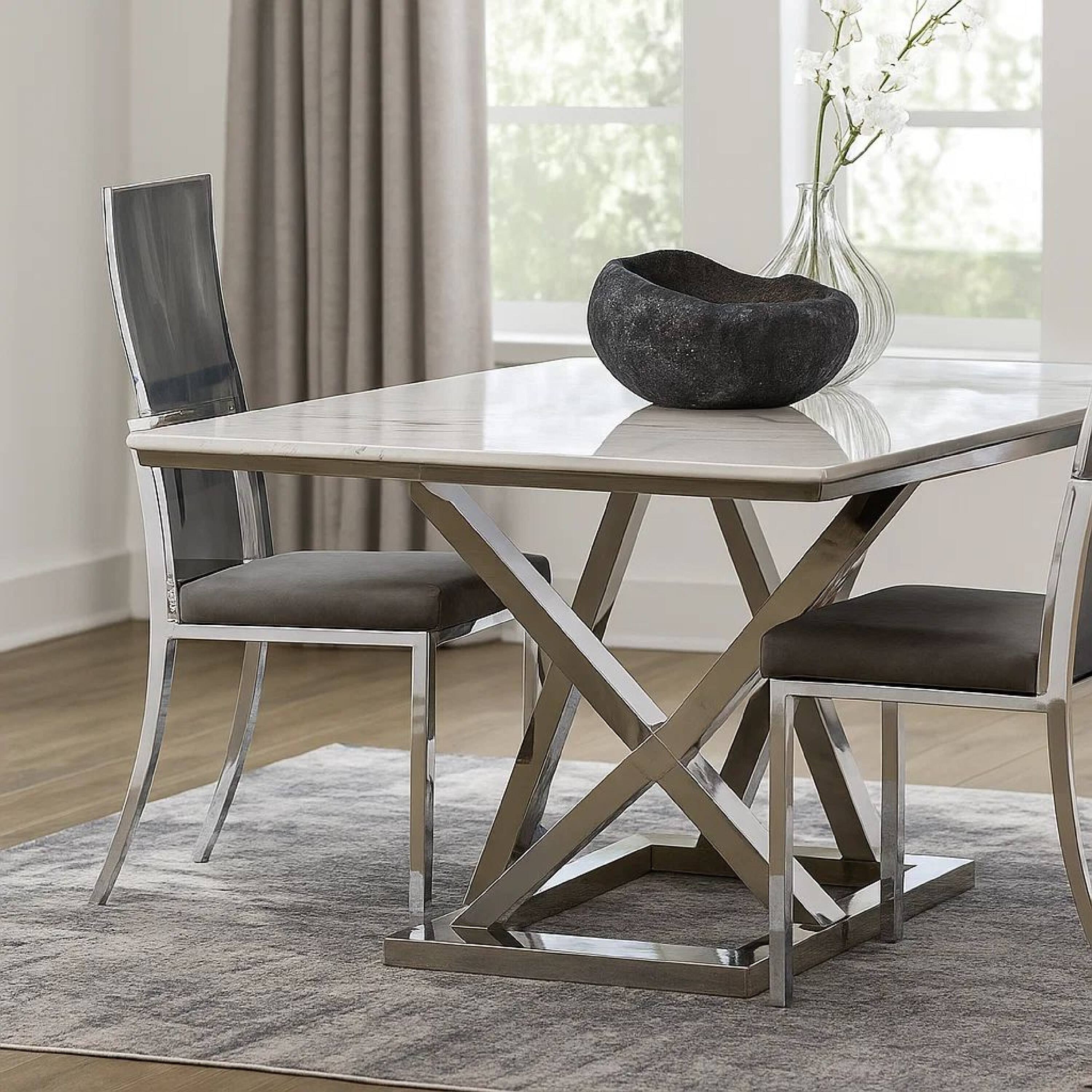 Alt View 5. Manhattan Lane - Metal Dining Side Chair with Acrylic Backing, Set of 2 - Silver and Gray.