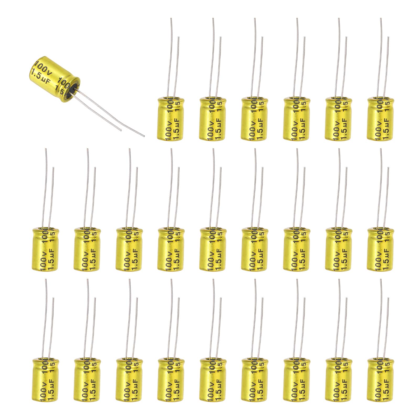 Unique Bargains - 50pcs 1.5uF 100V Non-Polarized Electrolytic Capacitor, 13x8mm Aluminum Audio Freq Divider for DIY Speaker/Car Amp - Gold