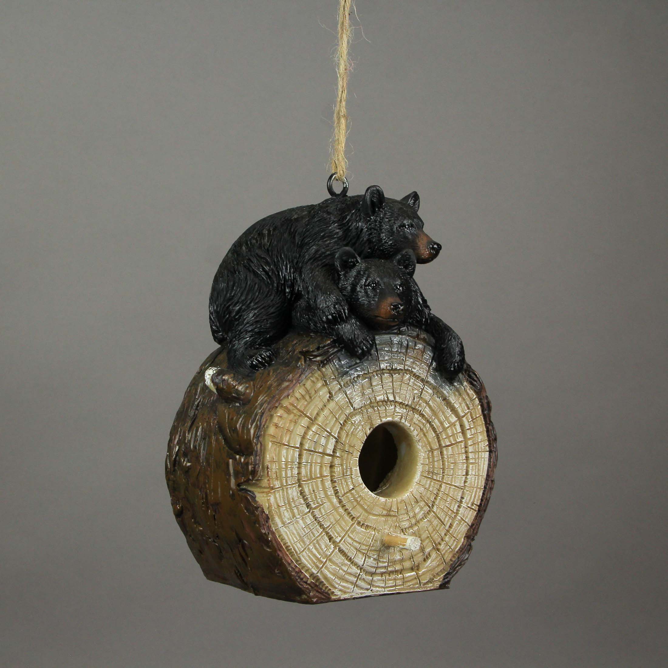 Alt View 4. J.D. Yeatts - Black Bear Cubs On Log Slice Polyresin Hanging Birdhouse Outdoor Lodge Decor - Multicolored.