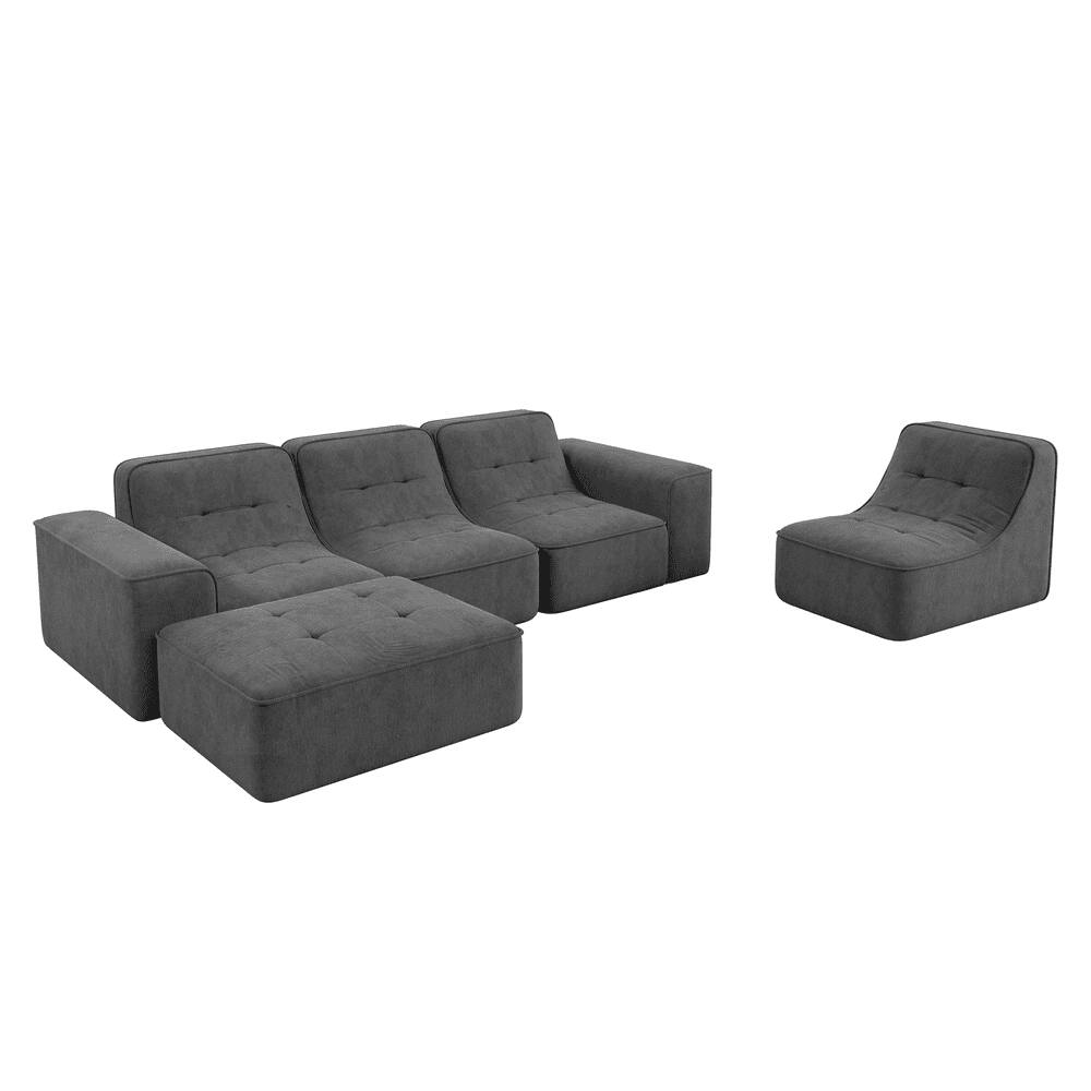 Left. Kadyn - 104" Left Chaise Modular Sectional, Plush Corduroy Cloud Couch with Deep Seating, No Assembly, Black - Gray.