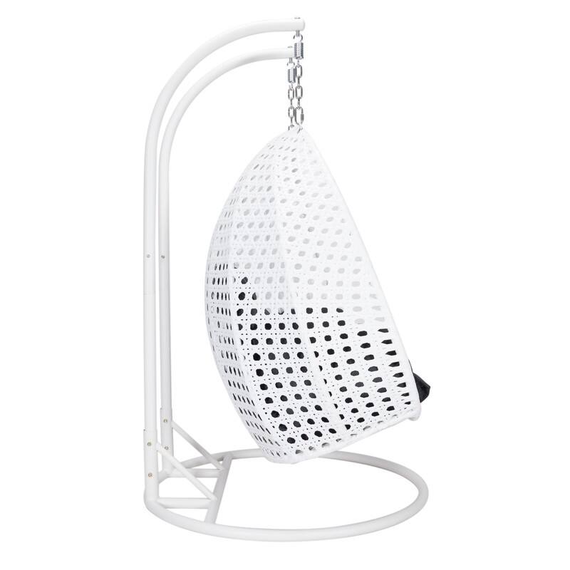 Alt View 2. LeisureMod - Leisuremod Modern 2-Person Outdoor Egg Swing White Wicker Chair with Stand, Plush Washable Cushions & Waterproof Cover - Black.