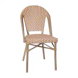 Flash Furniture - Lourdes Indoor/Outdoor Commercial Bistro Stacking Chair, Natural/ PE Rattan Back and Seat, Bamboo Print Aluminum Fr - White