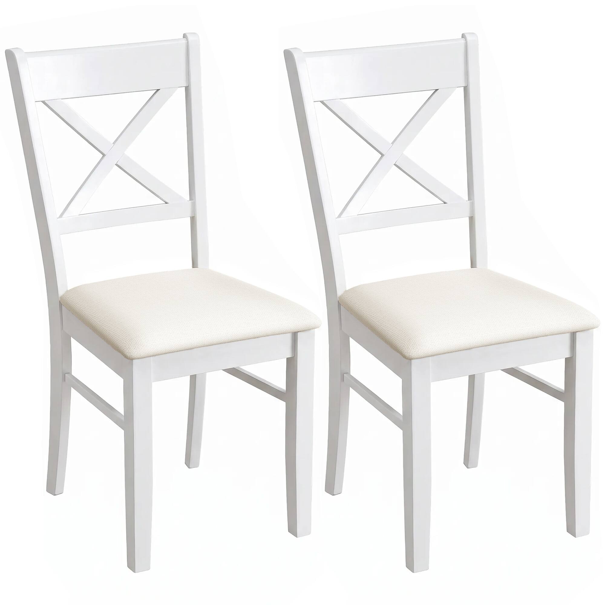 Homcom - Chairs Set of 2, Upholstered Kitchen Chairs with Rubberwood Frame - White price history on PriceWatchPro