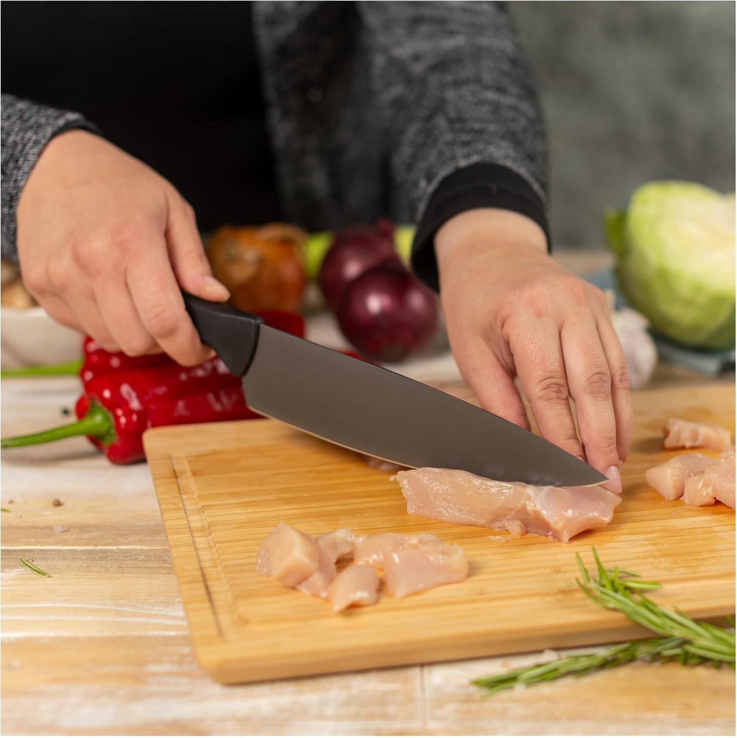 Alt View 2. Kuhn Rikon - ICED Chef's Knife 8-Inch, Ice Hardened German Stainless Blade - Black.