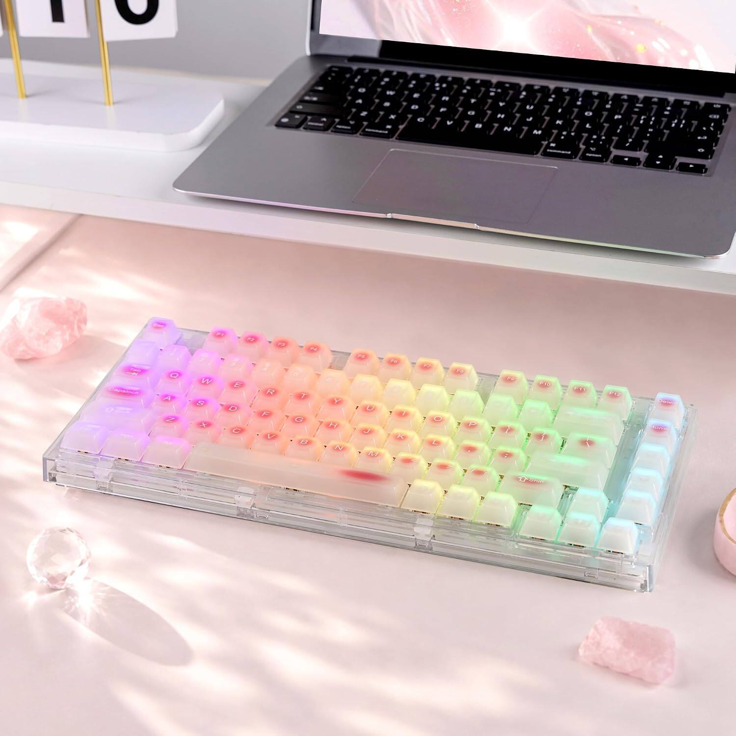 Alt View 2. Womier - Jade keycaps, Translucent Jelly PC Keyboard caps,Cherry Profile Custom keycap for Cherry Gateron MX Mechanical Keyboard - Pinky.