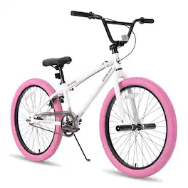 JOYSTAR - Brockway Freestyle Kids BMX Bike 24" Kids Bicycles for Ages 9-12, Girls Boys Beginner-Level Riders 2 Pegs - White
