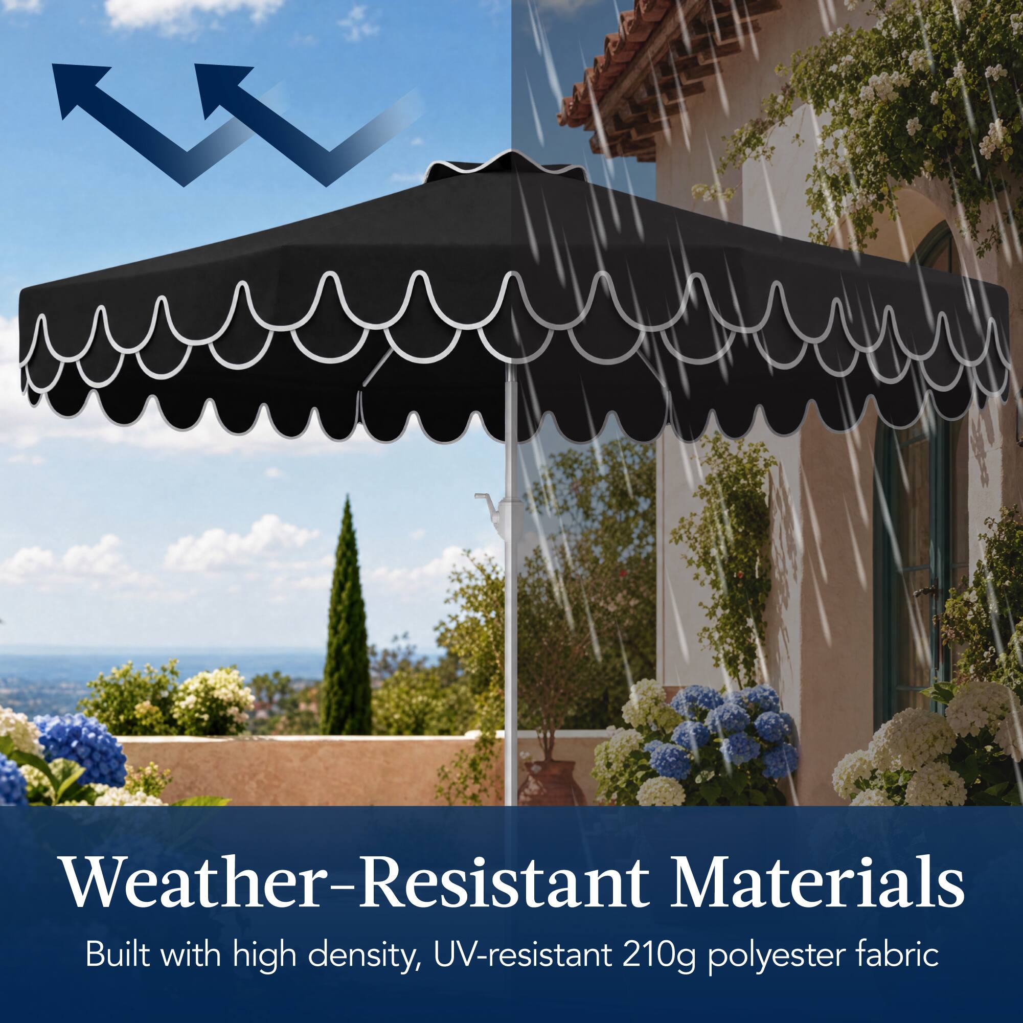 Weather-Resistant Materials  
Built with high density, UV-resistant 210g polyester fabric