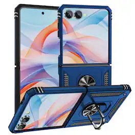 Dteck - For Samsung Galaxy Z Flip 8 Case with Hinge Protection Rotate Ring Kickstand Magnetic Car Holder Hard PC Cover - Blue