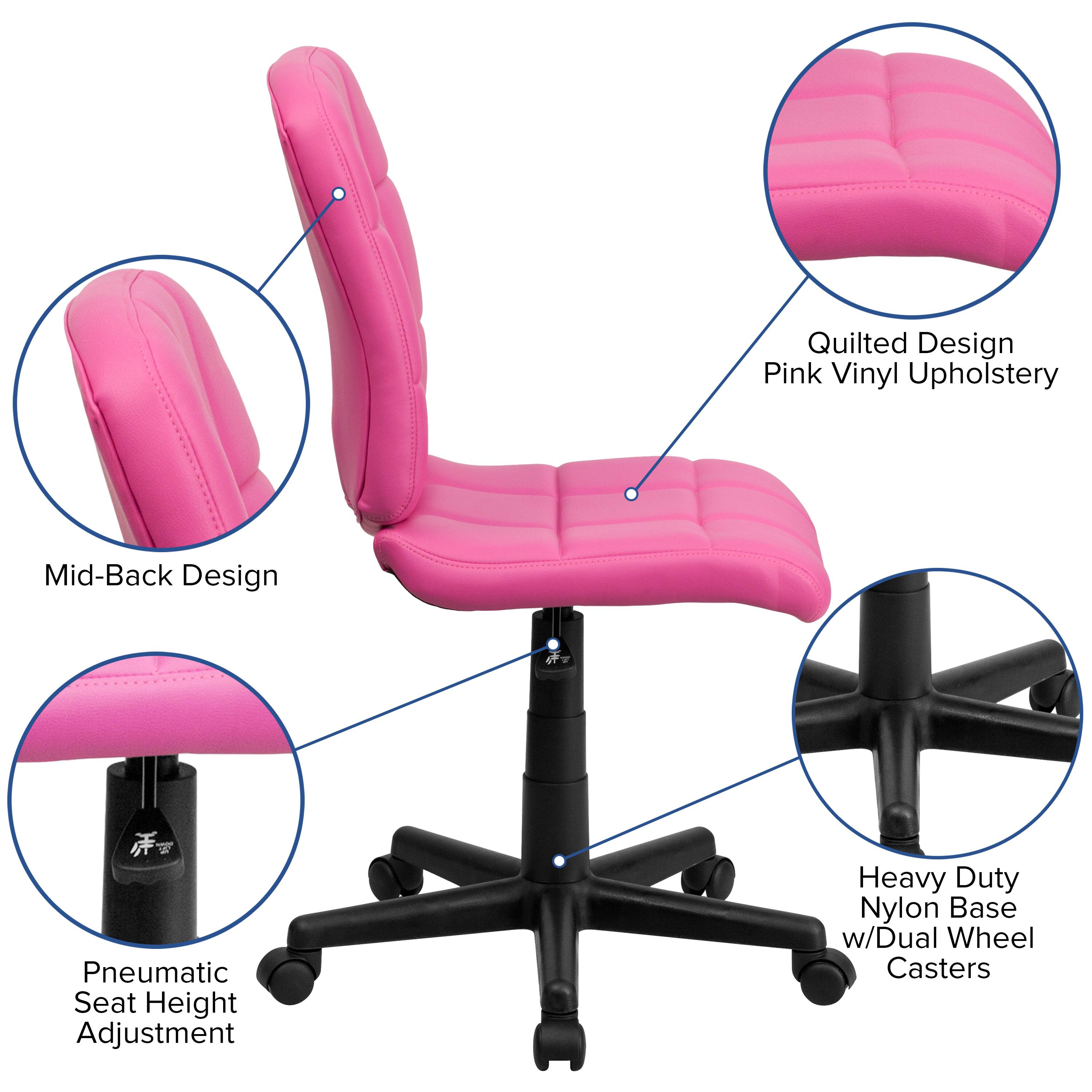 Emma + Oliver Mid Back Quilted Vinyl Swivel Task Office Chair Pink ...